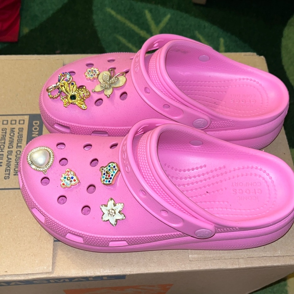 pink platform crocs